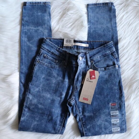 NEW Levi's 711 Mid Rise Tie Dye Print Blue Wash Skinny Jeans Size 24 - Picture 4 of 7